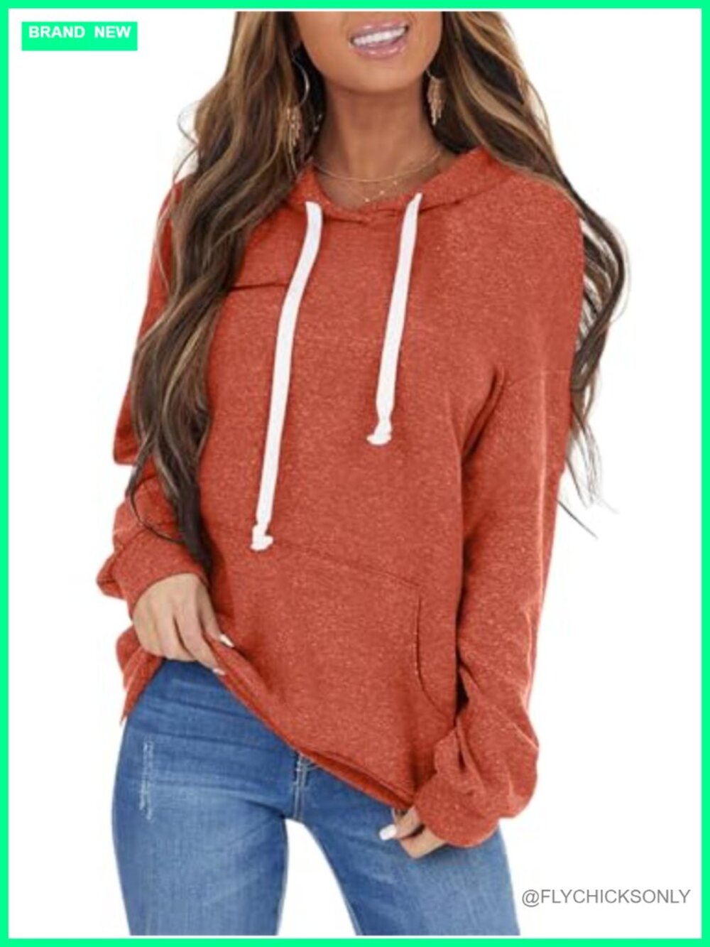 Womens Long Sleeve Drawstring Hoodie Kangaroo Pocket Pullover Top